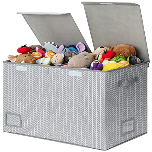 GRANNY SAYS Extra Large Toy Storage Bin with Lid, Multipurpose Toy Chest, Fabric Closet Bin Storage Organizer for Home, Storage Box Decorative for Organizing Bedroom Wardrobe, Gray/White, 1-Pack