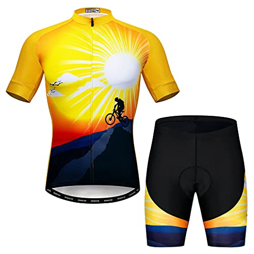 Hotlion Men’s Cycling Jersey Sets Gel Pad Summer Bike Clothing Suit Breathable Bike Clothes with 3 Rear Pockets