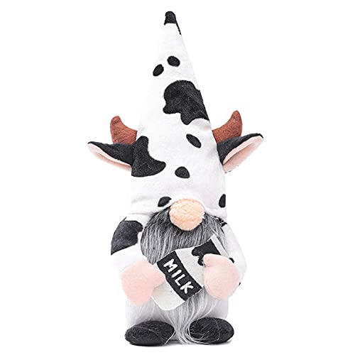 Ochine Milk Cow Gnome Plush Decoration Cow Swedish Gnomes Gift with Milk Bottle Handmade Black and White Faceless Plush Dolls for Home Farmhouse Kitchen Decor Shelf Tiered Tray Display Ornaments
