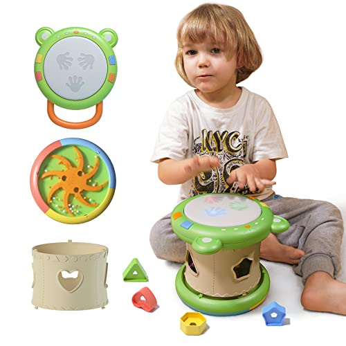 TUMAMA Baby Drum 3 in1, Baby Light Up Toys with Sounds, Musical Toys for Toddlers 1-3, Baby Musical Toys for Girls Boys, Green Toddler Drum