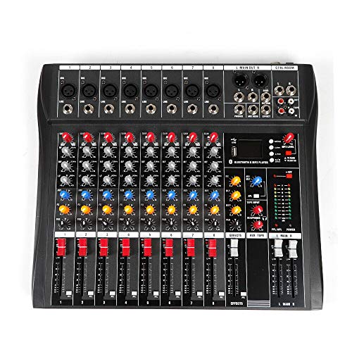Audio Mixer 8 Channel Sound Board Mixing Console Mixer Individual Phantom Power Recording Mixing Console for DJ Studio Audio Beginners AC 110V 50Hz 18W