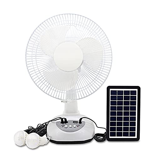 Household Products 12 Inch Desk Fan,Solar Fan System,Solar Panel Powered Fan,LED Light, 3W Solar Panel, USB Output Port,for Cooling Ventilation Outdoor Home