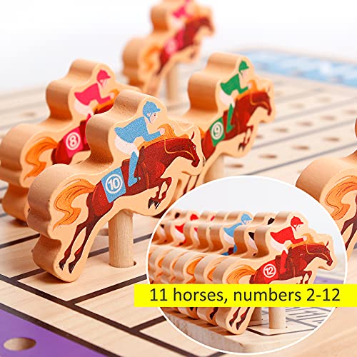 BEAUAM Horse Racing Game Wooden Challenge Toy Poker Board Game with 11 Durable Horses Dice & Cards for Kids Family Game Brain Teaser Gamble Game Chess | The Storepaperoomates Retail Market - Fast Affordable Shopping