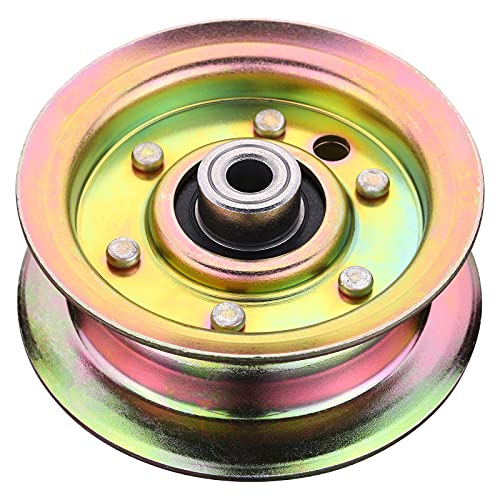 Idler Pulley Replacement 532177968 Fits for Husq Craftsman Mower- Flat Idler Pulley Bearings Compatible with Husq Sears Poulan Lawn Tractors with 42″ 46″ 48″ Deck, Replace 177968 193197
