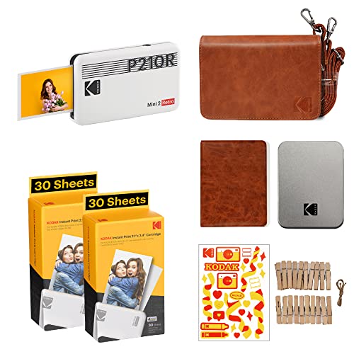 KODAK Mini 2 Retro 4PASS Portable Photo Printer (2.1×3.4) + 68 Sheets Gift Bundle, White