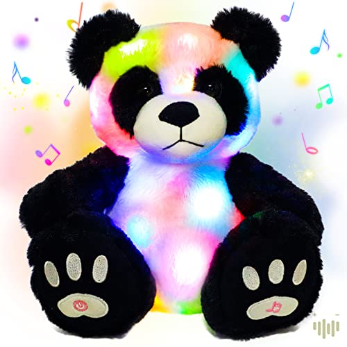 Hopearl LED Musical Plush Panda Light up Singing Stuffed Toy with Big Feet Adjustable Volume Lullaby Animated Soothe Birthday Gifts for Kids, 10”