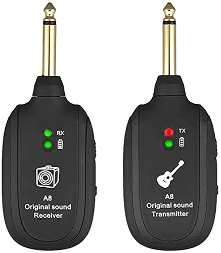 Wireless Guitar System, Wireless Guitar Transmitter and Receiver, 3.7V 600mAh 20Hz-20kHz UHF Built-in Rechargeable Support 4 Channels Transmitter Receiver with Plug for Electric Guitar Bass Organ