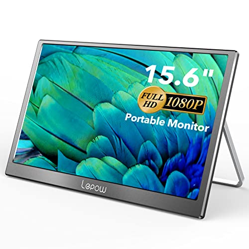 Lepow Portable Monitor – 2022 C2 15.6 inch FHD 1080P Portable Display with IPS Screen, Foldable Kickstand, Dual Speakers, Type-C HDMI Mini DP Port for Laptop PC Phone Xbox Switch PS5, Iron Gray