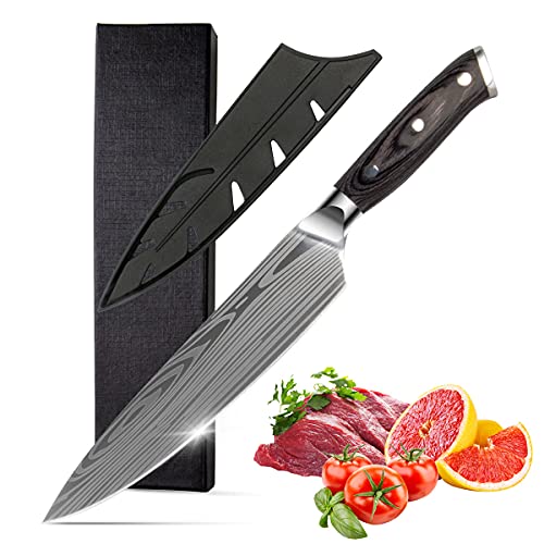 Chef Knife-8 Inch Ultra Sharp Professional Kitchen Knife, High Carbon Stainless Steel Meat Knives with Sheath Cover and Ergonomic Pakkawood Handle