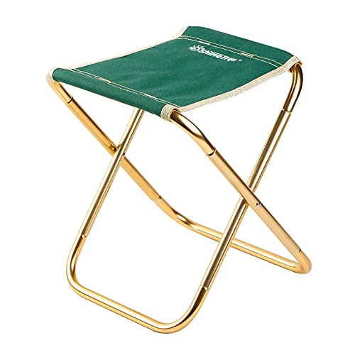 UNISTRENGH Mini Folding Camping Stool Lightweight Portable Folding Camp Stools Ultralight for Outdoor BBQ Fishing Traveling Hiking Backpacking (Green Cloth/Golden)