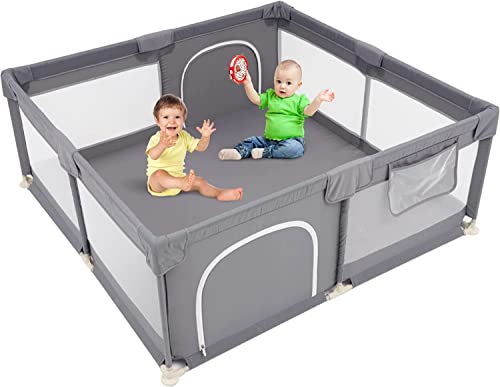 Babay Playpen Extra Large Activity Center Indoor & Outdoor Large Playpen with Anti-Slip Base, Sturdy Safety Fence with Super Soft Breathable Mesh