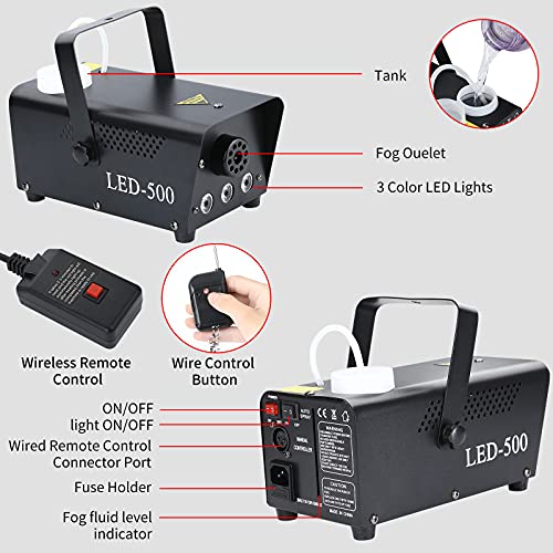 Fog Machine Halloween—Led 500w Smoke Machine, Three-Color Portable Fog Machine With 10ft Wired Controller And Wireless Remote Control, Suitable For Thanksgiving/Christmas/Party/Dj/Stage/Wedding | The Storepaperoomates Retail Market - Fast Affordable Shopping