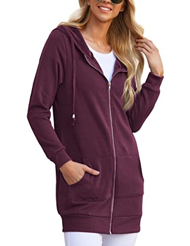 ACEVOG Women’s Long Hoodies Casual Zip Up Sweatshirt Fleece Tunic Jacket with Pockets