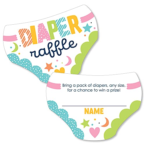 Big Dot of Happiness Colorful Baby Shower – Diaper Shaped Raffle Ticket Inserts – Gender Neutral Baby Shower Activities – Diaper Raffle Game – Set of 24