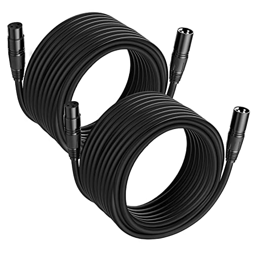JTDER XLR Microphone Cable 50ft 2Pack, XLR Male to XLR Female Balanced Mic Cord 3-Pin, 50 feet Premium Flexible DMX Cable – Black