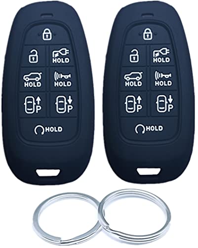 RUNZUIE 2Pcs 8 Buttons Silicone Smart Remote Keyless Entry Key Fob Cover Shell Compatible with 2022 2021 Hyundai IONIQ 5 Electric Vehicle Black