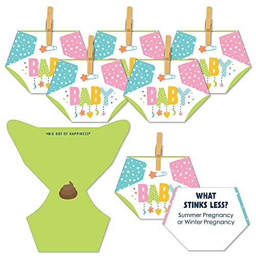 Big Dot of Happiness Colorful Baby Shower – Baby Shower Conversation Starter – 2-in-1 Dirty Diaper Game – Set of 24