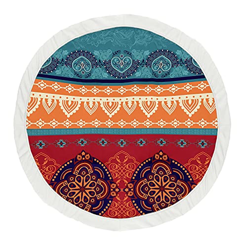 Sweet Jojo Designs Red Boho Chic Girl Baby Playmat Tummy Time Infant Play Mat – Orange Teal Turquoise and Blue Bohemian Colorful Mandala Vintage Patterned Retro Hippie Hipster