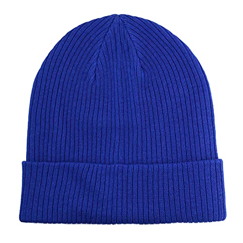 The Hat Depot – 100% Cotton Soft Cuffed Skull Plain Daily Beanie (Royal Blue)