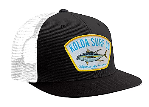 Koloa Surf Yellowfin Tuna Patch Logo MESH Snapback Hats-Black-White
