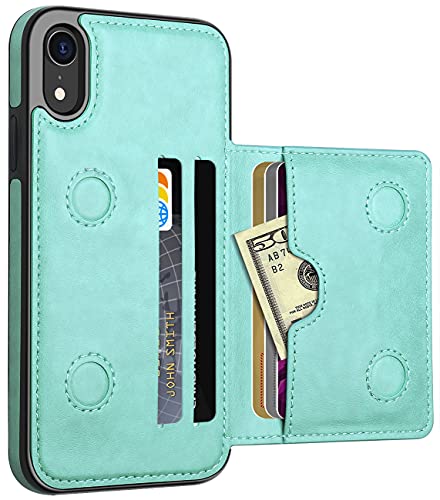 LakiBeibi for iPhone XR Case with Card Holders, Dual Layer Lightweight Slim Leather iPhone XR Phone Case for Women with Folio Wallet Magnetic Lock Protective Case for iPhone XR 6.1 Inches, Mint