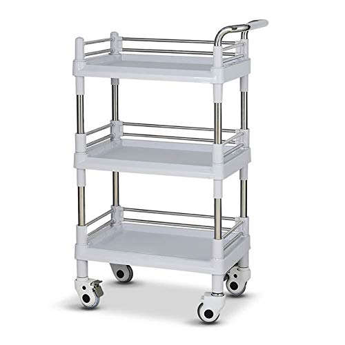 MZXUN Hospital Trolley, Medical Supplies Rack,Medical Cart Tool 3 Tier Movable Beauty Salon Cart with Universal Wheel Brake, Spa Rolling Trolley, Portable Medical Cart, Grey, S-54×37×100Cm