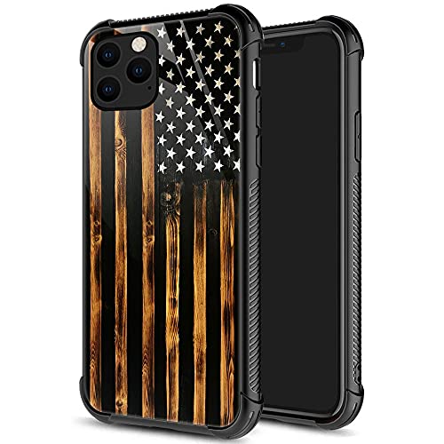 iPhone 12 Pro Max Case, Classic Wood Grain Old Flag iPhone 12 Pro Max Cases for Man Boys Girls Dual Layer Shockproof Rugged Cover Soft TPU + Hard PC Bumper Cool Cover Case for iPhone 12 Pro Max