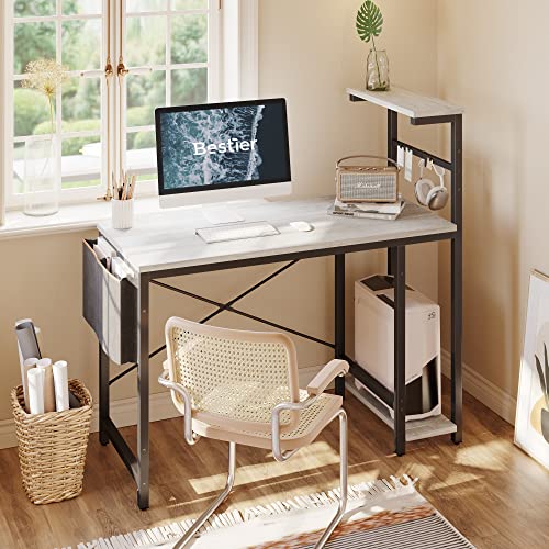 Bestier Computer Desk with 4 Tiers Shelves, Gaming Desk with LED Lights, 44 Inch Office Desk with Storage Bag & Printer Shelf (Retro Grey Oak) | The Storepaperoomates Retail Market - Fast Affordable Shopping