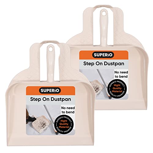 Superio (2 Pack) Hands-Free, Step-On Dustpan with Foot Handle, Beige,- Heavy-Duty Plastic Dust Pan for Home, Kitchen, Commercial