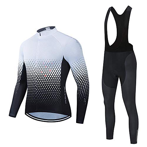 SUDUSUDO Men’s Cycling Clothing Set Long Sleeve Breathable Cycling Jersey Road Bike Shirts Cycling Bib with 20D Padded Pants Zz11 Medium