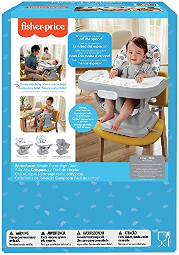 Fisher-Price SpaceSaver Simple Clean High Chair – Pacific Pebble, Portable Infant-to-Toddler Dining Chair and Booster seat with Easy Clean up Features