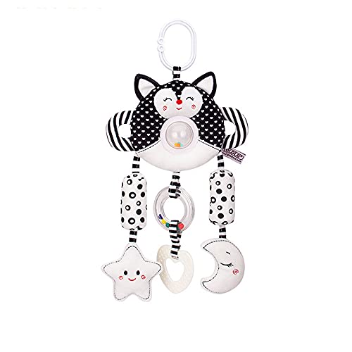 D-KINGCHY Baby Stroller Hanging Toy, Baby Toys 0-12 Months, Infant Toys Soft Plush Car Seat Toys with Teether Sound Wind Chimes, Black and White Toys for 0, 3, 6, 9, 12 Months (Fox)