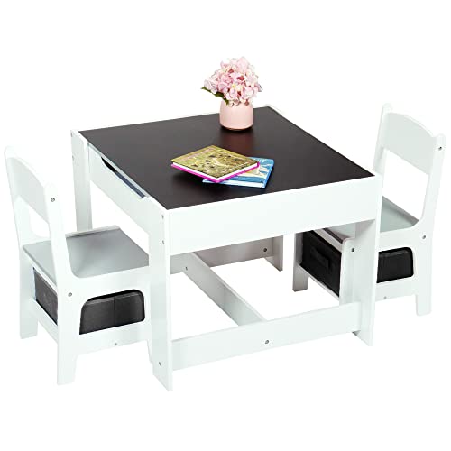 Kinfant Kids Table and Chair Set, Toddler Table and Chairs Set with Double Side Detachable Tabletop (Gray)