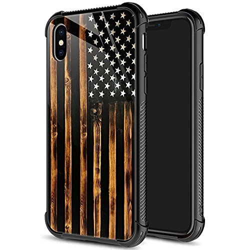 iPhone XR Case, Classic Wood Grain Old Flag iPhone XR Cases for Man Boys Girls Dual Layer Shockproof Rugged Cover Soft TPU + Hard PC Bumper Cool Cover Case for iPhone XR