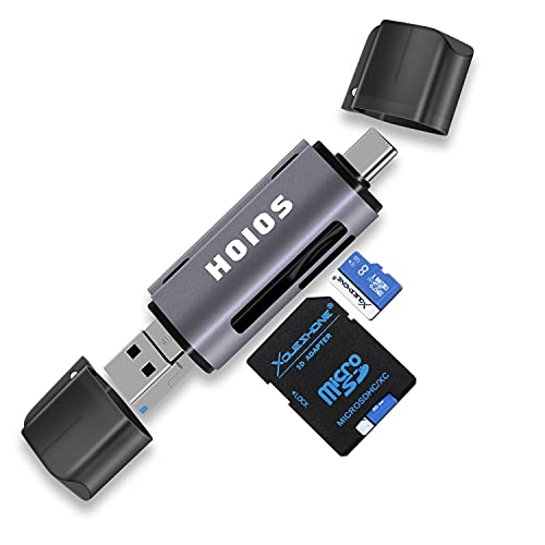 SD Card Reader USB-C,3-in-1 Memory Card Reader with Tri-Connectors, USB 3.0 Card Reader Adapter for SDXC,Micro SDXC,Compatible with Windows,Mac OS ,Linux, Android,Silver Gray