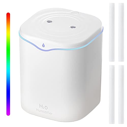 DOUBFIVSY Humidifiers for Bedroom, 2L Ultrasonic Cool Mist Humidifier, Air Vaporizers for Bedroom, USB Personal Desktop Humidifier with 7-Color Night Light & 2 Mist Modes Auto Shut Off, for Baby Home