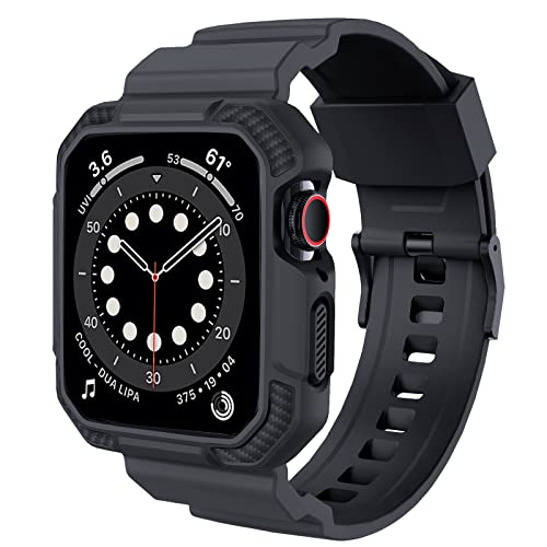 OROBAY Compatible with Apple Watch Band 45mm 44mm 42mm with Case, Shockproof Rugged Band Strap for iWatch SE2 SE Series 8/7/6/5/4/3/2/1 45mm 44mm 42mm with Bumper Case Cover Men Women, Dark Gray