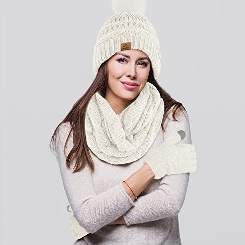 URATOT Winter Warm Sets Knitted Scarf Beanie Pompom Hat Touch Screen Gloves and Winter Ear Warmer Set for Men or Women | The Storepaperoomates Retail Market - Fast Affordable Shopping