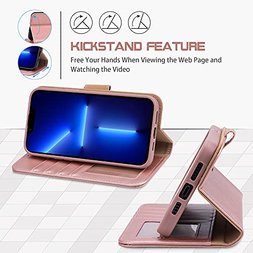 Arae Compatible with iPhone 13 Pro Max Case Wallet Flip Cover with Card Holder and Wrist Strap for iPhone 13 Pro Max 6.7 inch-Rose Gold | The Storepaperoomates Retail Market - Fast Affordable Shopping