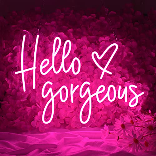 Hello Gorgeous Neon Signs Light for Wall Decor, Size 19.6 x 14.1 inch Neon Sign Wall Art Gifts, Neon Sign Wall Decorations Home Decor Party Christmas Decor, with Dimmable Switch