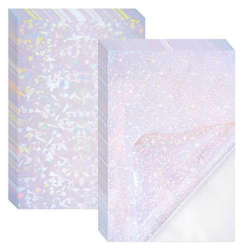 2 Types Transparent Holographic Laminate Sheets Overlay Lamination Vinyl A4 Size Self-Adhesive Holographic Laminate Film Waterproof Vinyl Sticker Paper for DIY Crafts, 10 Sheets 8.25 x 11.7 Inches