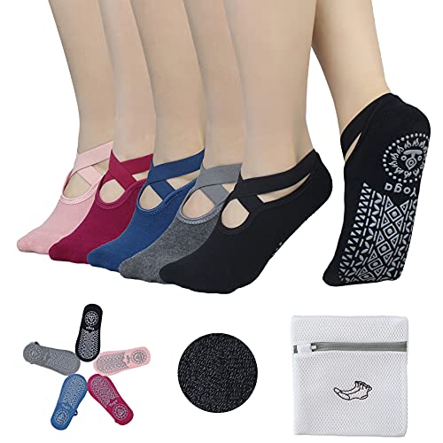 BIOAUM 5 Pairs Non Slip Yoga Socks for Women,Anti-Skid Socks for Pilates,Barre,Dance