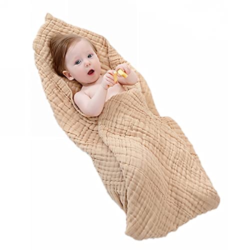 Muslin Bath Towels, Super Soft 100%Cotton Receiving Blanket for Baby’s Delicate Skin,2Pack 41.3 X41.3 Inches Swaddle Blanket,Lightweight Soft Breathable Throw Blanket Gauze Blanket, Light Tan11