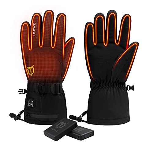 TIDEWE Heated Gloves with 2 Battery Packs, Waterproof Rechargeable Heating Gloves for Men Women, Thermal Warm Gloves for Hunting Fishing Skiing Snowboarding Cycling Skating Hiking (Black, Size L)