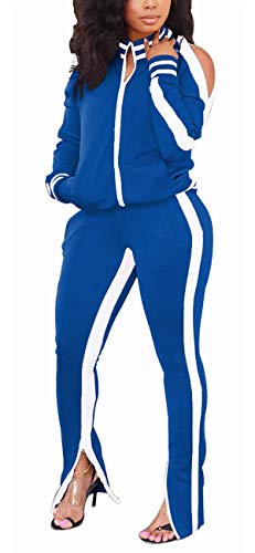 TOPONSKY Pant Pants Track Jogging Suits Women Spandex Outfit BlueWhite L