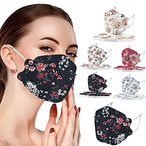Wtosuhe 50Pcs Disposable Women Floral Face_Masks with Nose Wire, 4-Ply Breathable Adults FaceMasks with 3D Designs,Anti-fog FaceMasks for Glasses Wearers Winter Outdoor Party Holiday (A)