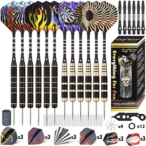 Darts Metal Tip Set, Professional Steel Tip Darts, 20 and 26 Grams Metal Darts Tips with Aluminum Shafts, Brass Barrels, Sharpener Tool Kit, Carrying Case, Extra Dart Flights and Other Accessories