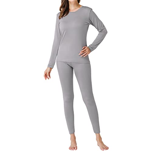MRIGNT Thermal Underwear for Women Thermal Underwear Set, Ultra Soft Long Johns for Women with Fleece Lined Top Bottom, Grey S
