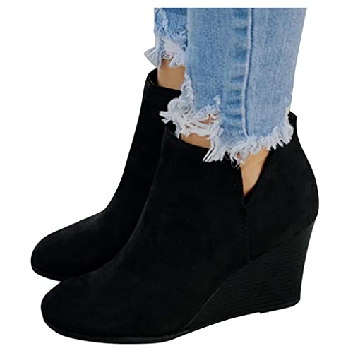 NOLDARES Boots for Women Trendy High Stacked Heel Womens Dressy Ankle Booties Retro Pointed Toe Comfy Zipper Wedge Boots