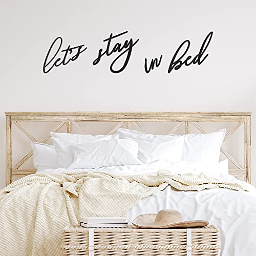 4 Pieces Let’s Stay in Bed Wall Decor Rustic Bedroom Decoration Black 3D Wooden Letters Handmade Wood Summer Decor Love Quote Home Sign for Home Bedroom Apartment Office Hotel Decor